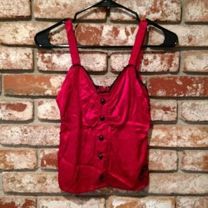 Silky Red Cami with Lace Detail